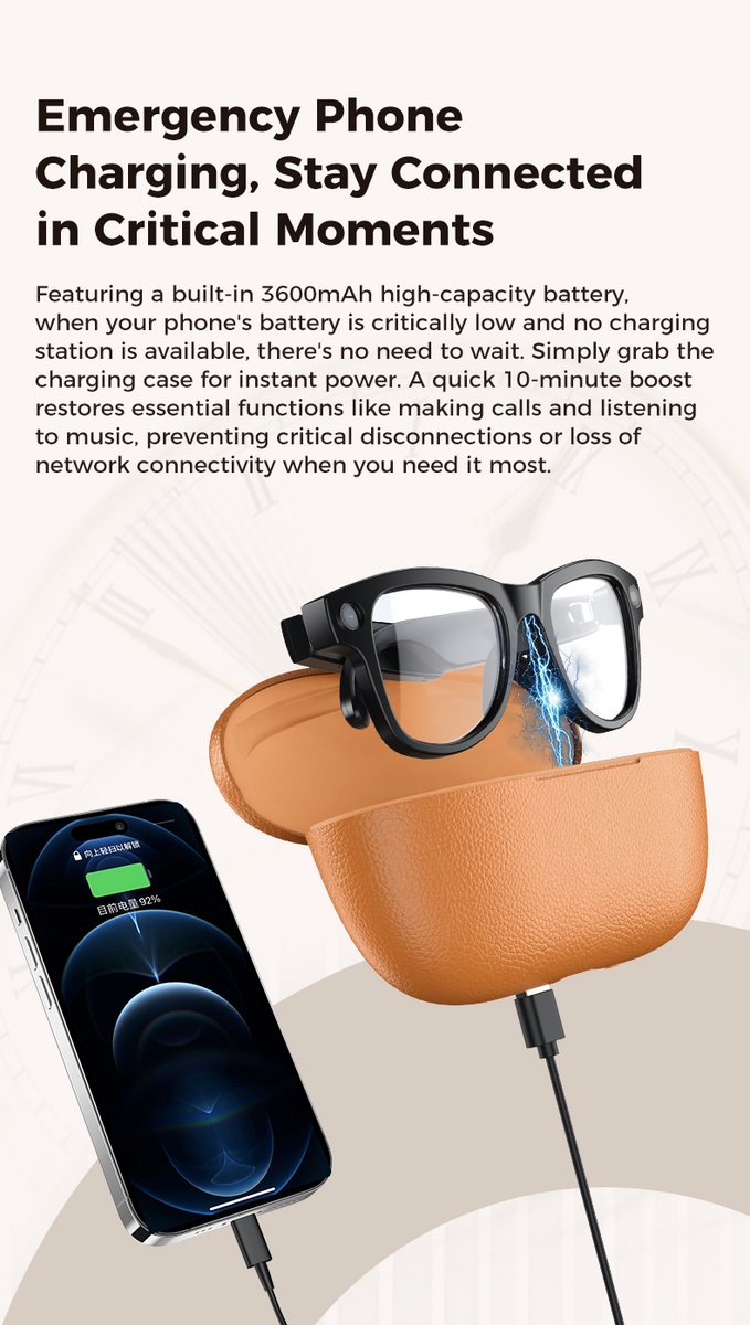 NC AI Smart Glasses met Camera - Zonnebril met Camera - 360 Sound - Vertaler - 800 W 4K HD Camera - 3600mAh Powerbank - Zwart — afbeelding 4