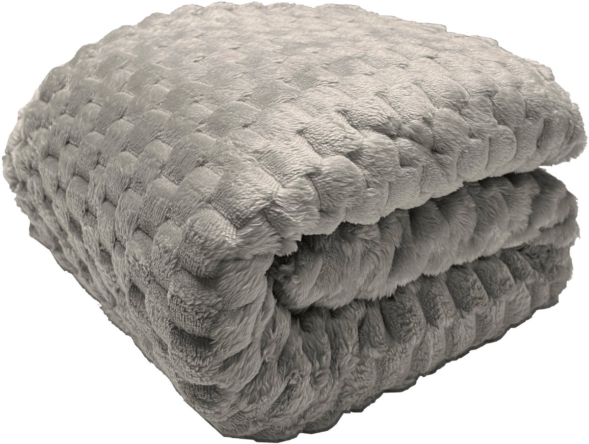 KONEY - Plaid Julia 160 x 200 cm - microvezel - Lichtgrijs - 250 g/m²