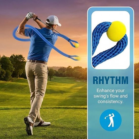 De Blue Golf Rope Swing Trainer is een professioneel trainingshulpmiddel dat is ontworpen om de swingsnelheid, het ritme, de flexibiliteit en de kracht te verbeteren. Geschikt voor warming-ups en oefeningen, van Merkloos — afbeelding 4