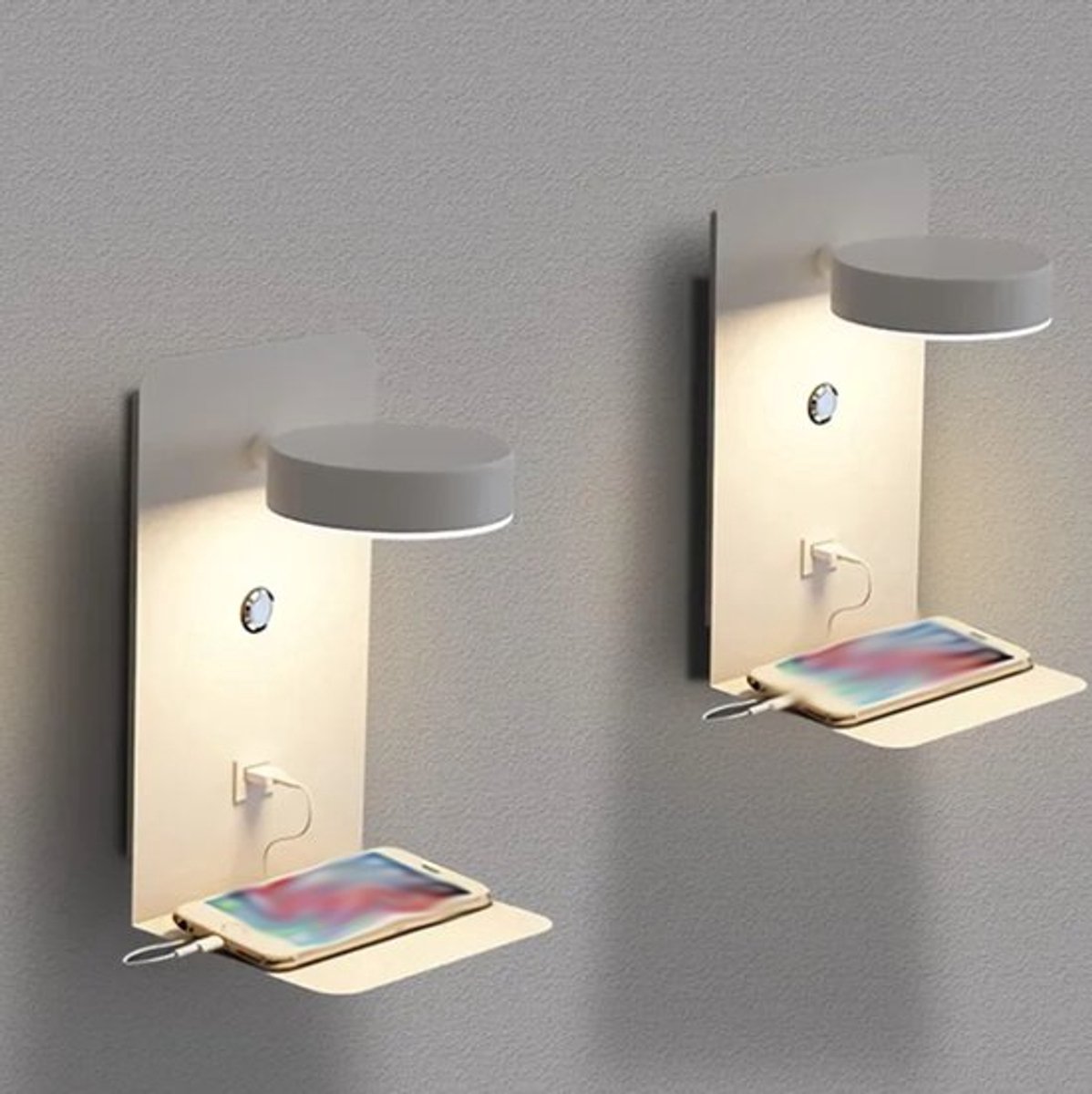 Twee sets LED-wandlampen voor de slaapkamer, met USB-oplaadpoort, dimbare touch-wandlampen