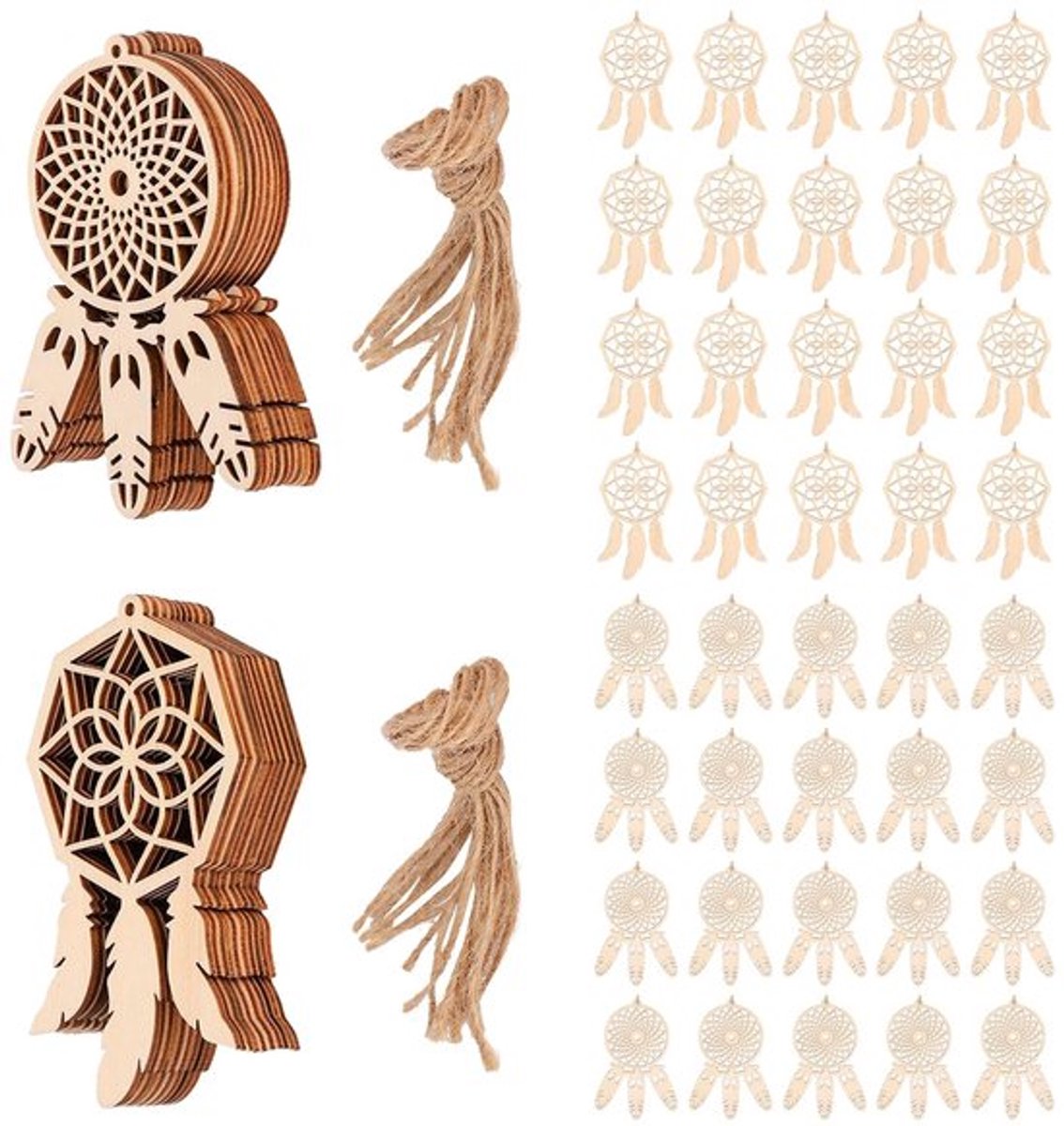 Dromenvanger DIY - Houten Ornamenten - Knutselen voor Kinderen - Decoratie - 20 Stuks - Natuurlijke Houtkleur - Knutselset