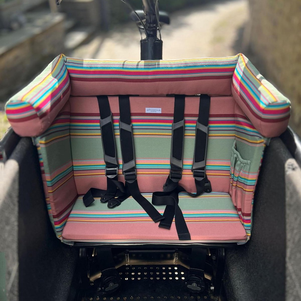 Bakfiets Zitkussen - Kinderzitje Accessoire - Comfortabel Fietsen - Speciaal voor Urban Arrow - Standaard - Gestreepte Strepen Salie Oudroze