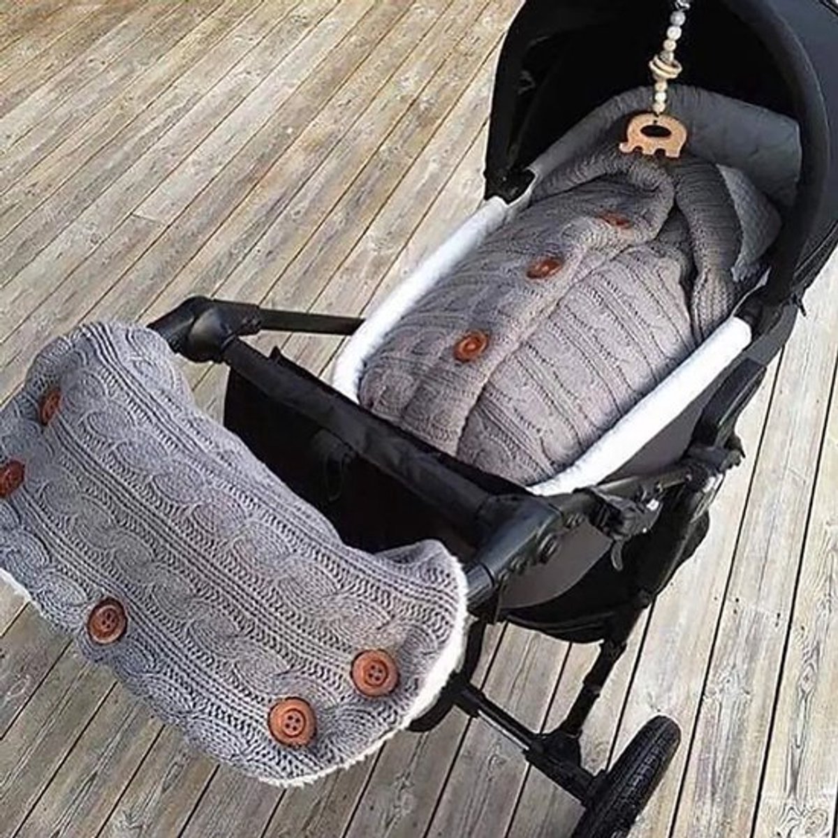Slaapzak voor in de kinderwagen + wantjes, gebreide winterslaapzak, schattige en warme slaapzak, gebreide inbakerdoek, afneembare mouwen, gebreide deken, geschikt voor pasgeborenen van 0-18 maanden.