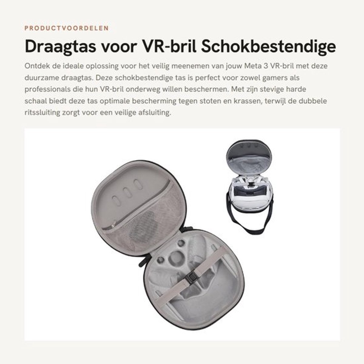 Draagtas Schokbestendig - Draagtas voor VR-bril - EVA Materiaal - Dubbele Ritssluiting - Schouderriem - Intern Opbergvak - Vr-tas