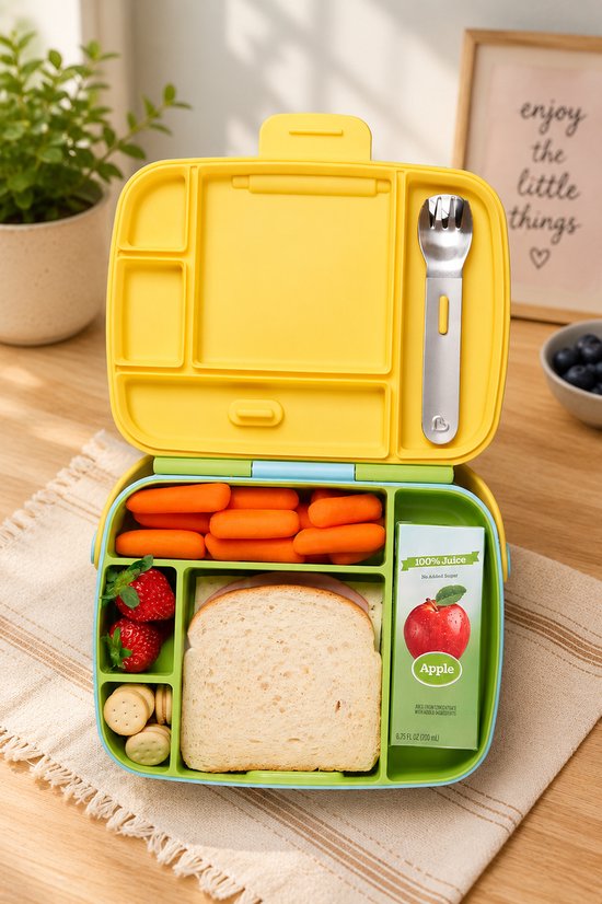 Munchkin Bento Lunch Box - Broodtrommel - Brooddoos voor Kinderen - Inclusief RVS Bestek - Vaatwasserbestendig - Vanaf 18 Maanden - Groen/Blauw van Munchkin — afbeelding 5