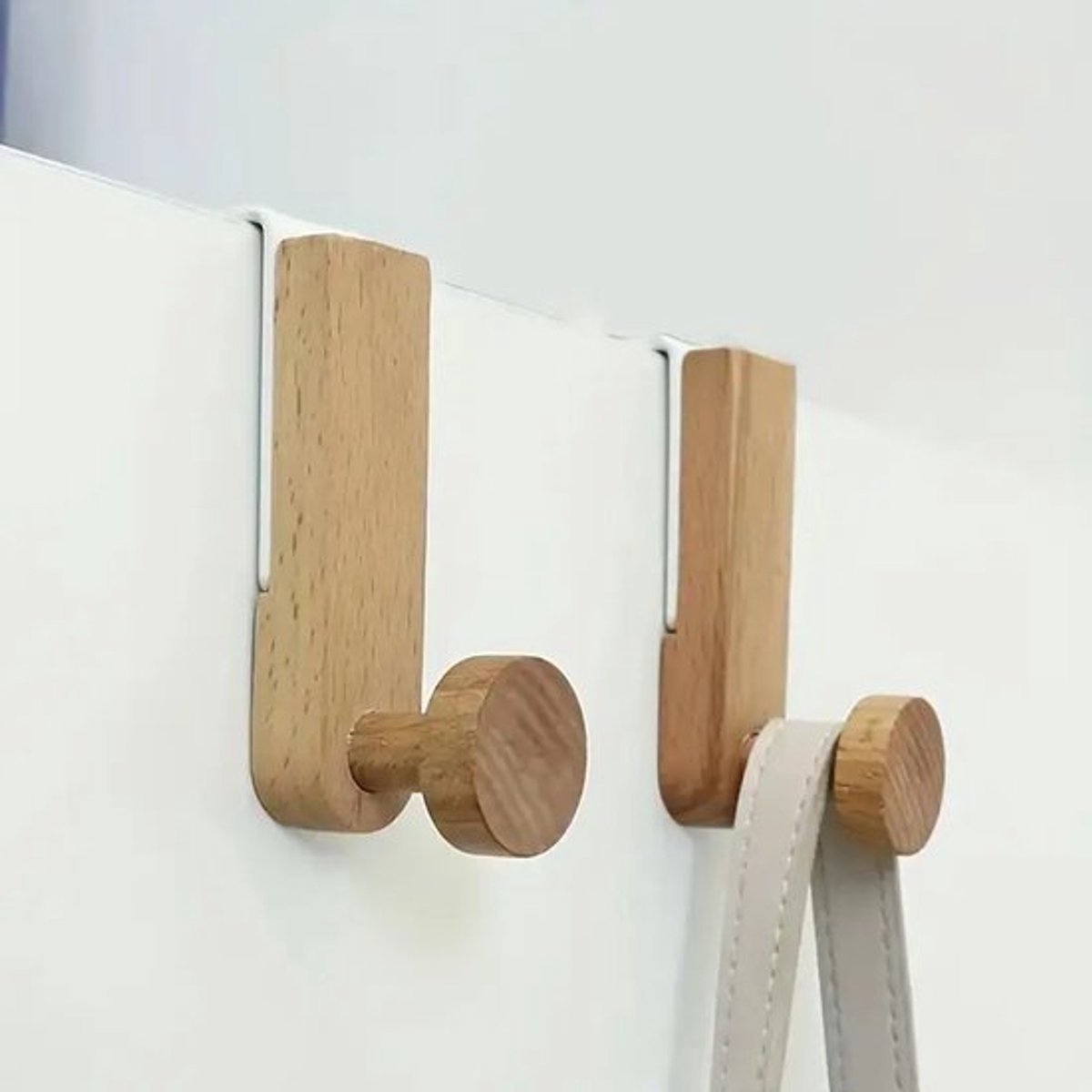 2-pack houten deurhaken - Opbergrek voor badkamer/keuken/entree zonder gaatjes