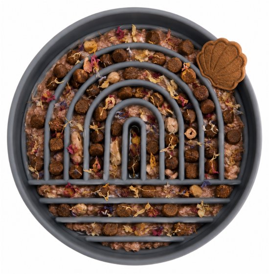 HappyPaws – Anti Schrokbak Hond – Slow Feeder – Enkele Regenboog – Langzaam Eten Voerbak – Antraciet