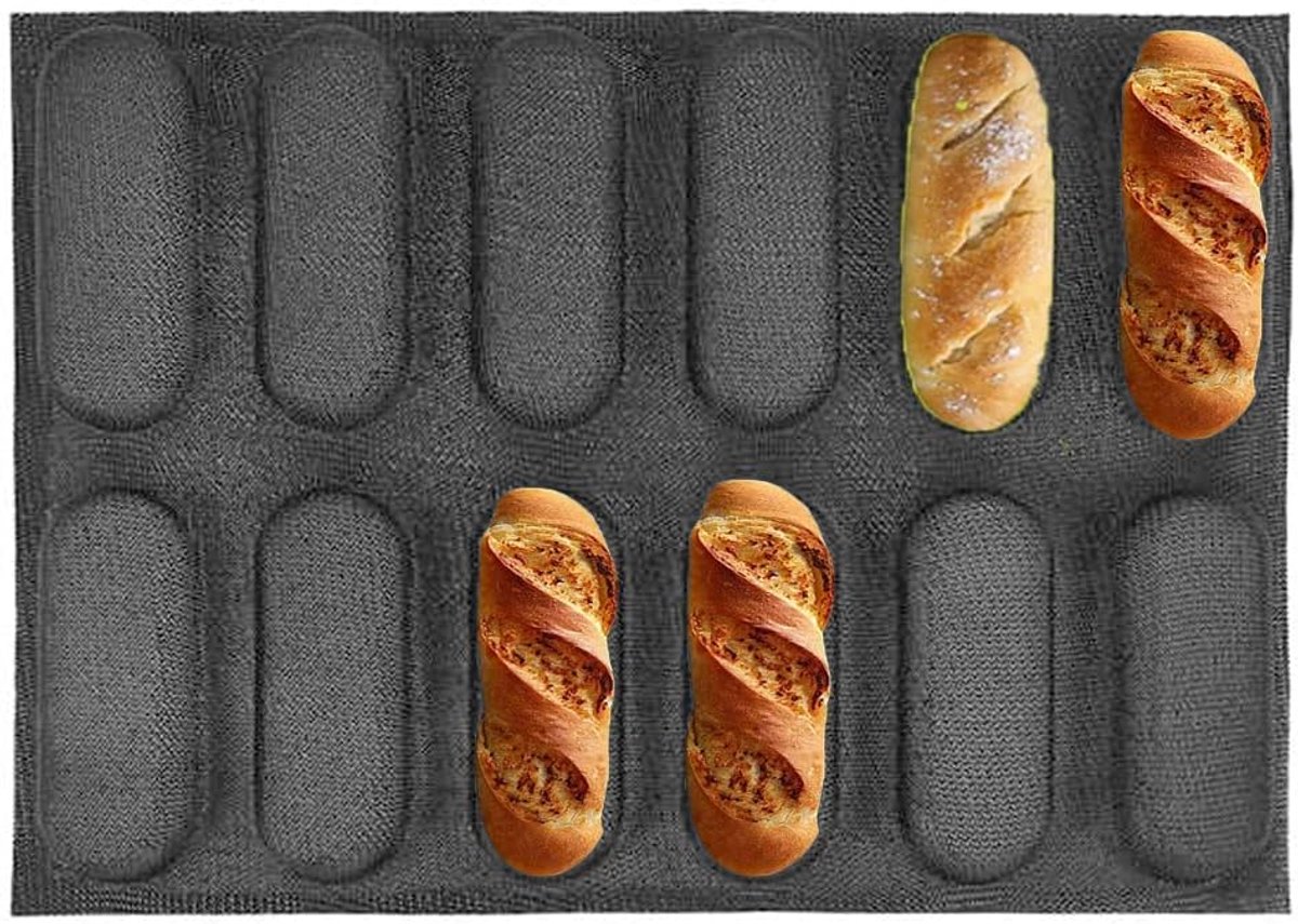 SnelShoppen - Silicone Hotdog Broodje Bakvorm, Franse Brood Bakpan, Anti-aanbak Hotdog Brood Bakliners, Mini Bakplaat voor 12 Mini Buns, Keuken Access