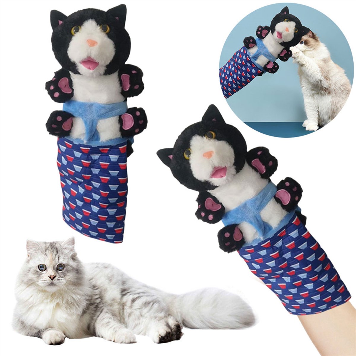 Interactief kattenspeelgoed met worstelaar, zachte kattenhandpop, kattenworstelpop, comfortabel zacht, stevige vulling, leuk rollenspel, interactief kattenspeelgoed