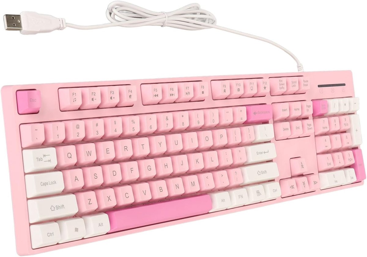 SnelShoppen - USB Bedraad Toetsenbord Gamingtoetsenbord 104 Toetsen, 3 Kleuren, Geschikt voor XP 7 8 10 11, OS X - PINK, Perfect voor Gaming en Thuisg