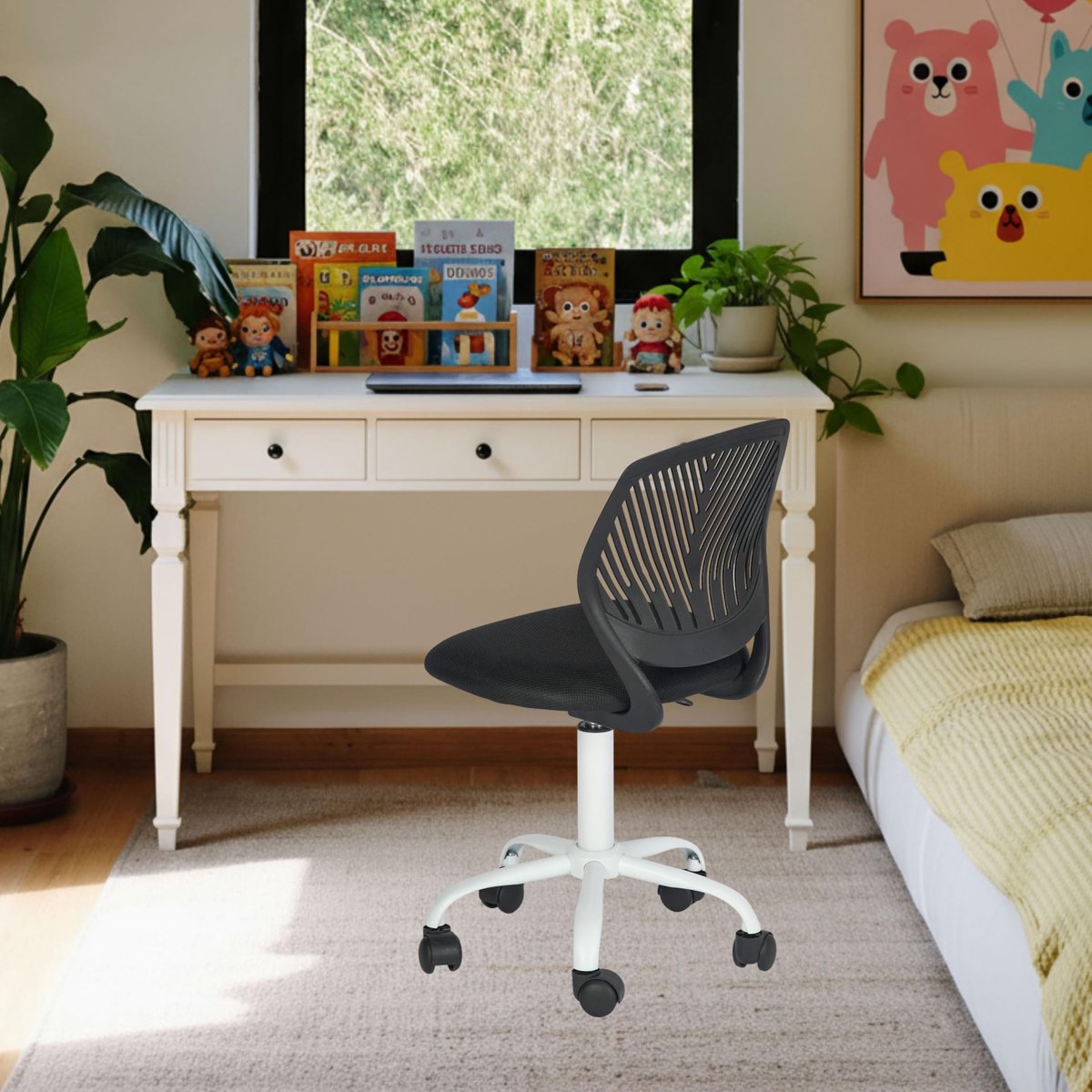 SnelShoppen - Kinderstoel Bureau Hoogte Verstelbaar Ergonomisch Kleurrijk Met Rugleuning Armleuningen 5 Wielen Voor Kinderen 3-10 Jaar