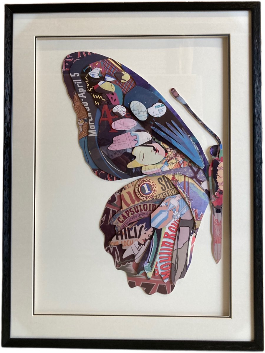 Beau Commerce - Schilderij - 3D - Vlinder - zwarte lijst