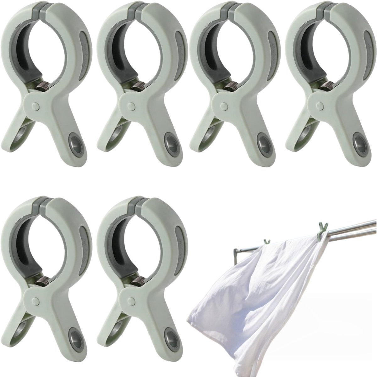 6 stuks - winddichte kledingclip - Strandhanddoekclip - Plastic dekenclip - Badhanddoekclip - Grote kledingclip - Voorkomt dat kleding door de wind wegwaait - Groen - 10,6x6 cm - Voor het vastklemmen van strandhanddoeken, beddengoed en dikke kleding.