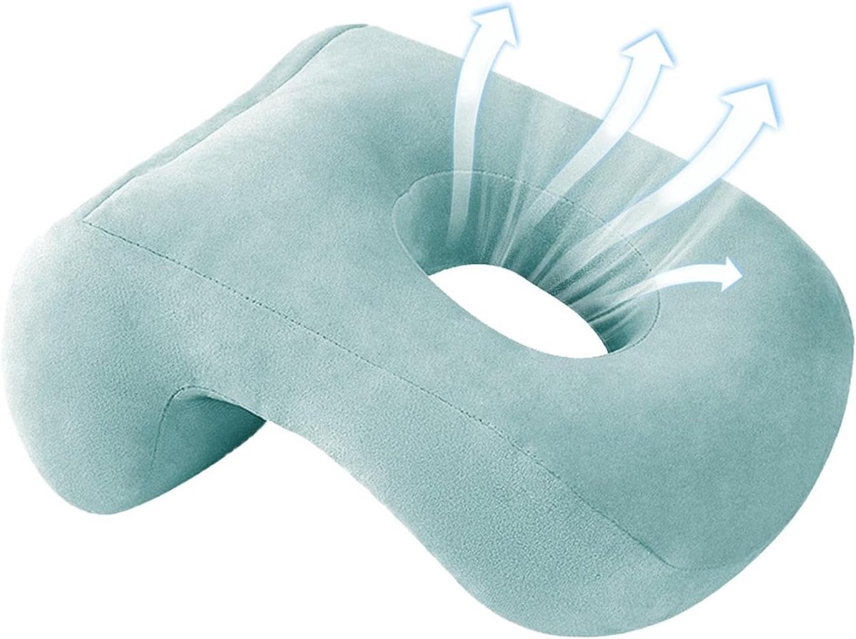 Ergonomisch kussen - Buikligkussen - Slaap-/bureaukussen - Traagschuimkussen - Compact en draagbaar - Zacht en comfortabel - Uitstekend ademend vermogen - Geschikt voor op reis en op kantoor - Blauw - 1 stuk