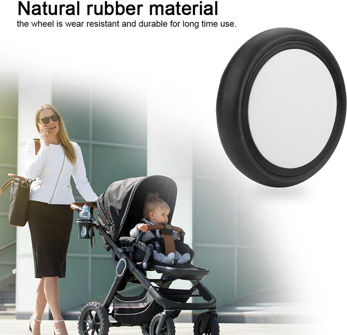 SnelShoppen - Rubberwielen voor Kinderwagen - Reservewielen voor Universele Kinderwagens - Achterwielen voor Yoyo/Yoya Kinderwagens - 1 Paar - Duurzaa