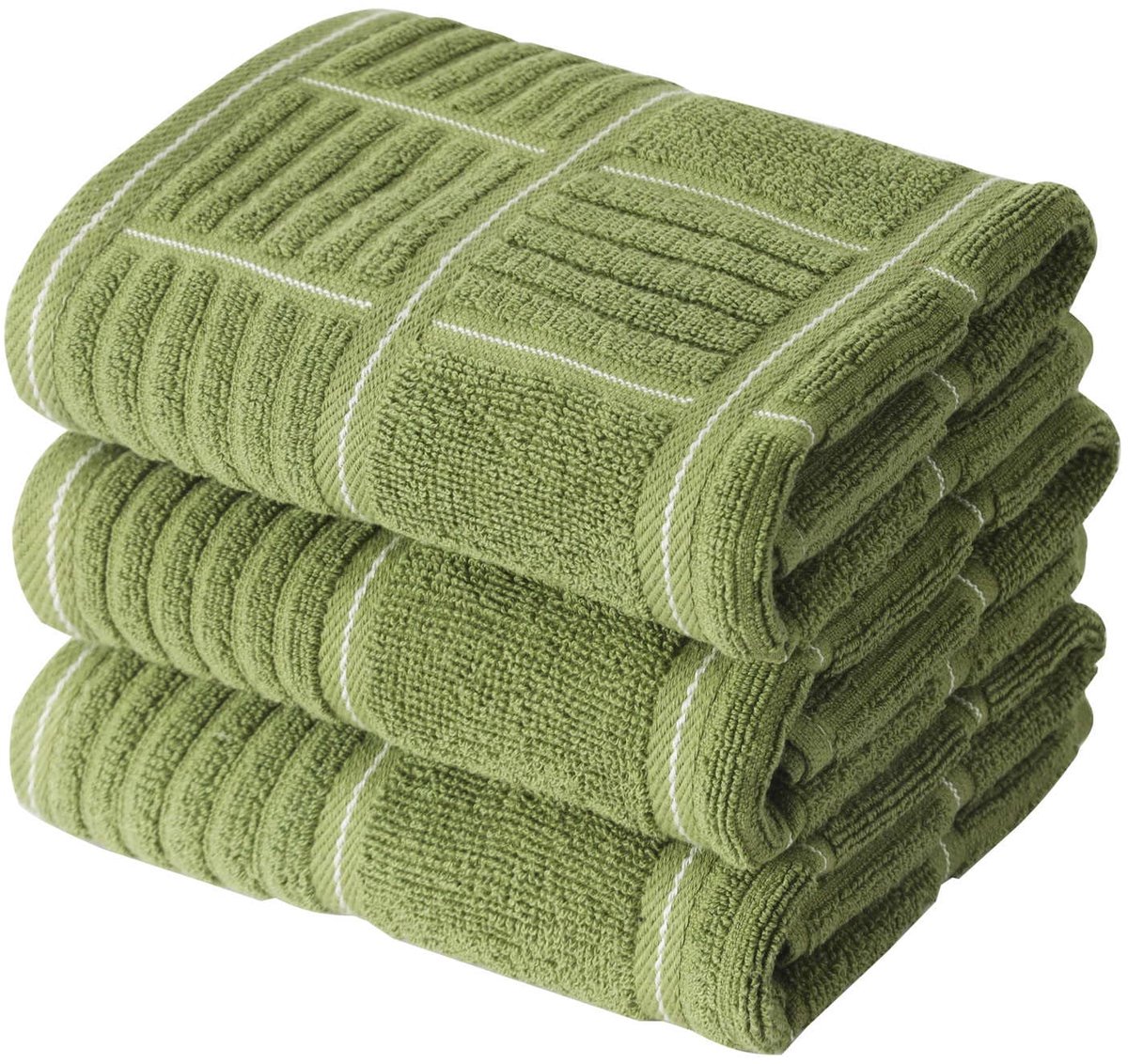 SnelShoppen - Zware Absorberende Keukendoeken Set van 3 - 100% Katoen Theedoeken met Ophanglus - Ideaal voor Keuken, Vaat, Groen - 16 x 26 cm