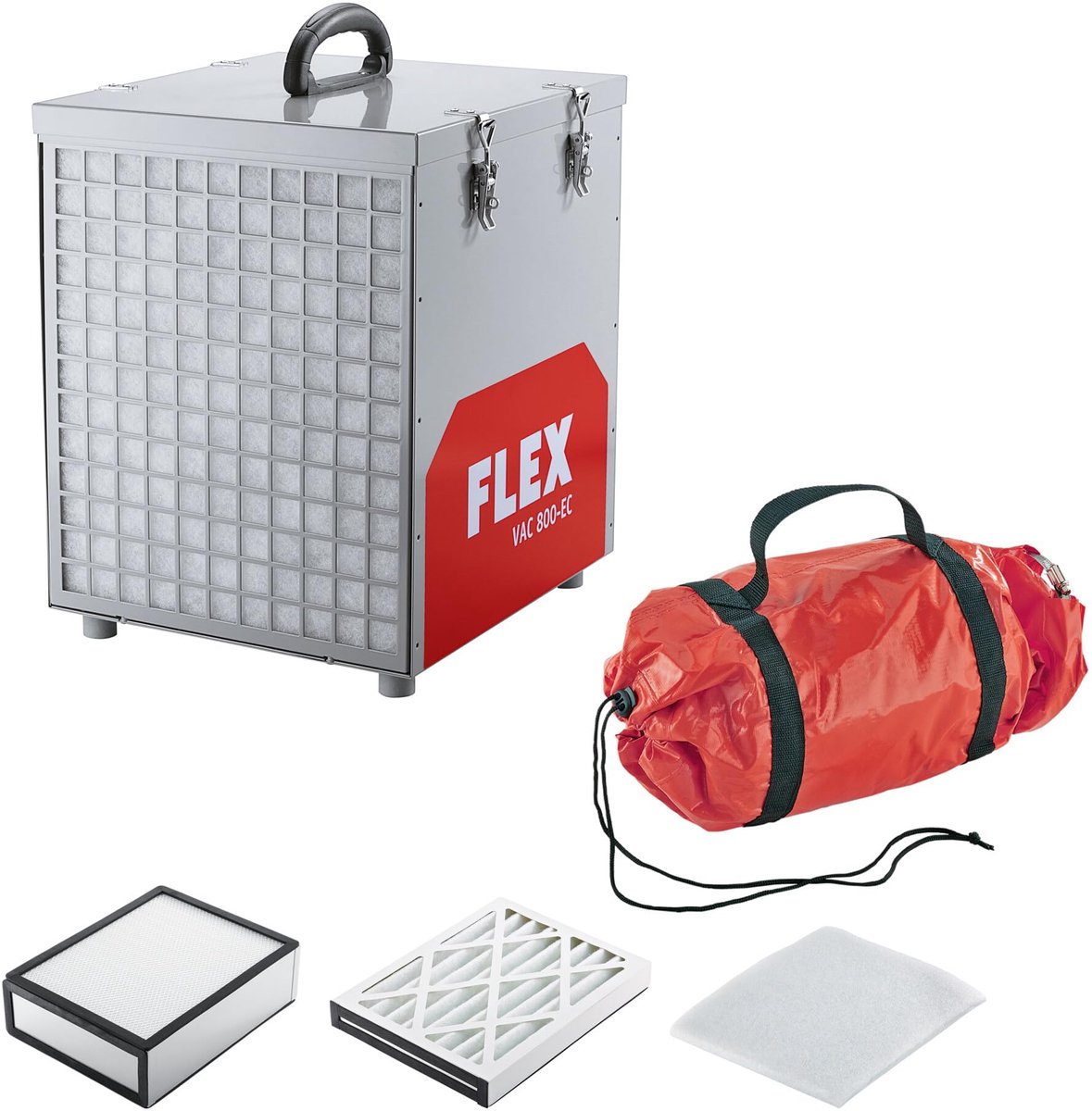 SnelShoppen - Flex Luchtreiniger VAC 800-EC Air Protect 14 set - Wit/Rood - HEPA-14 Filter - Stoffilterapparaat voor Bouw- en Renovatiestof - Werkplek
