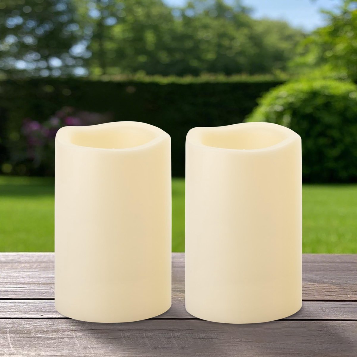 SnelShoppen - 2 stuks 10 x 15 cm Waterdichte Buitenkaarsen met Timer op Batterijen, Grote LED Kaarsen voor Tuin, Vlamloze Stompkaarsen voor Buitendeco