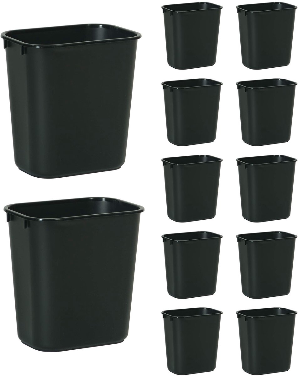 SnelShoppen - Rubber afvalemmer 13QT/3,25 gal, klein en compact, zwart voor thuis, kantoor, onder bureau, 12 stuks, ideaal voor keuken, badkamer, werk
