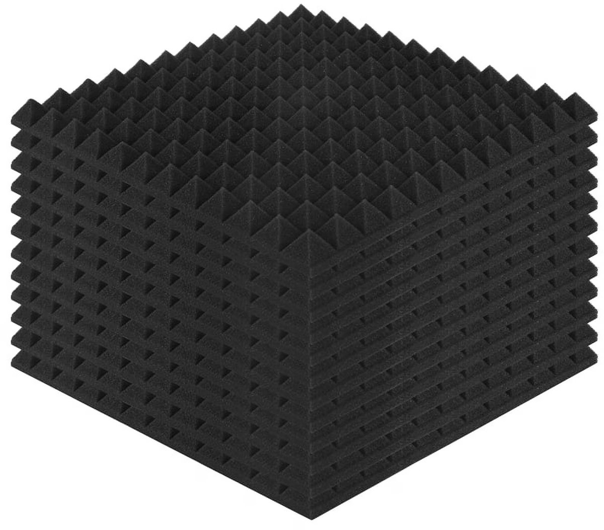 Akoestisch Schuim Set van 12 - Pyramide Geluidsabsorberend Schuim 30x30x2.5 cm - Brandvertragend Geluidsisolatie Paneel voor Studio en Thuis - Zwart