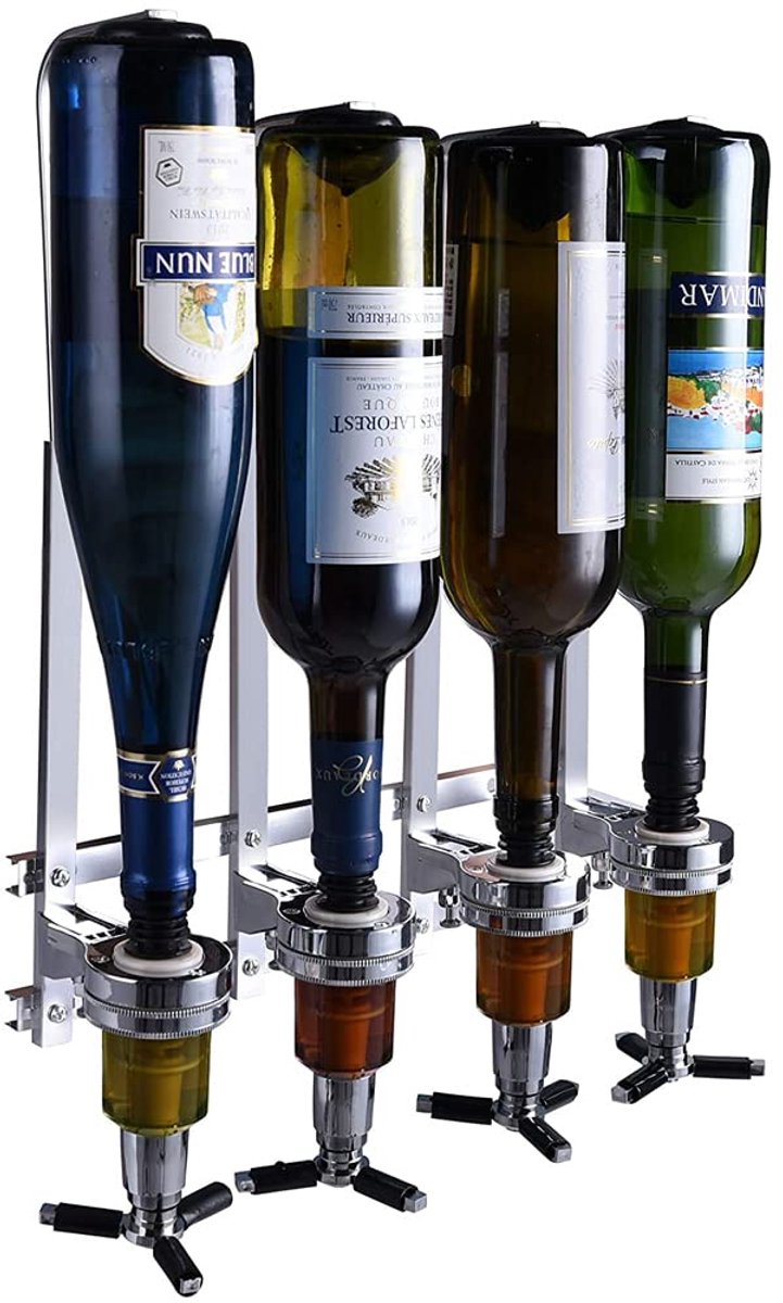 SnelShoppen - Wanddispenser voor Dranken, Muurbevestigde Drinkdispenser, Wijn Dispenser, Geschikt voor Bars en Bartenders (4 Bekers), Hoogwaardige Alu