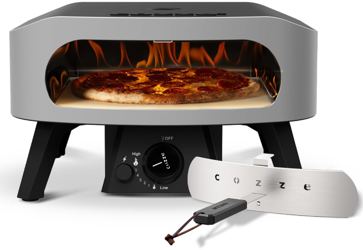 SnelShoppen - 13" Gas Pizzaoven met Cordierite Pizzasteen, Automatische Ontsteking, Thermometer, Compact Ontwerp voor Tuin, Terras, Feest, Camping
