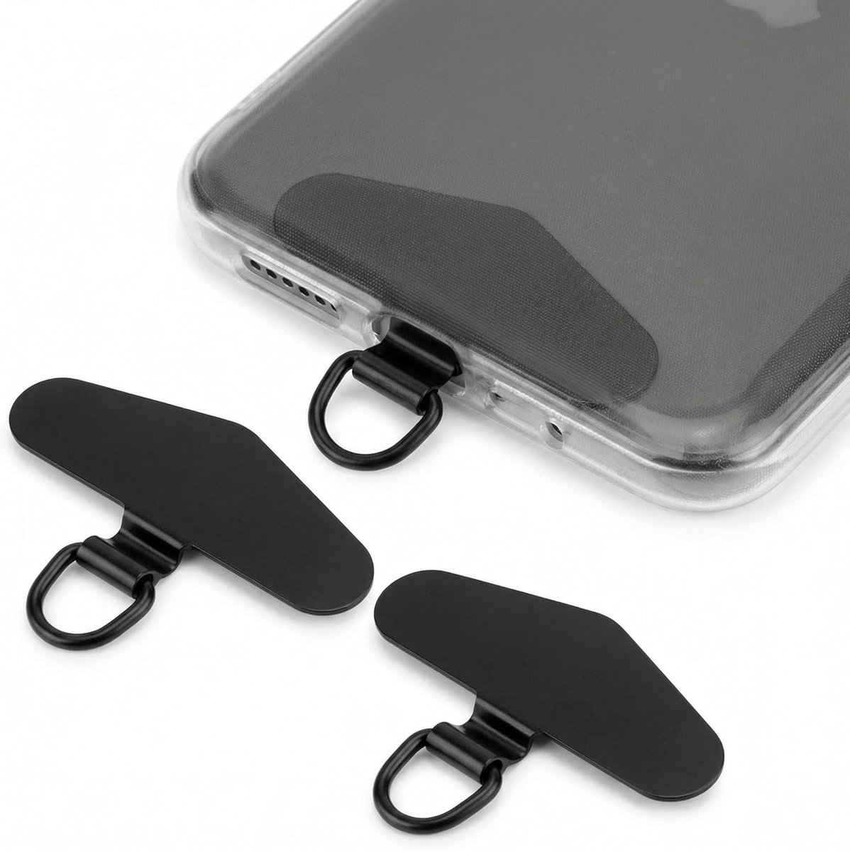 SnelShoppen - 2-Pack Rvs Telefoon Ketting Pads met 360° Draaibare Ring - Krasbestendig Ontwerp, Geschikt voor Bedrade en Draadloze Oplading