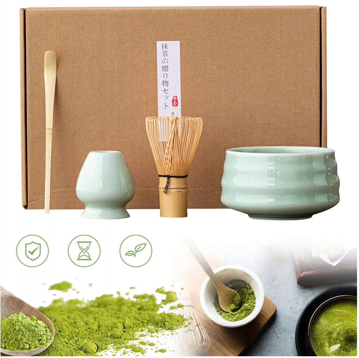 Keramische Matcha Garde Set, Matcha-Set, 4-Delige Set Matcha Kom Met Garde, Standaard En Lepel, Cadeau Voor Een Matcha-Liefhebber