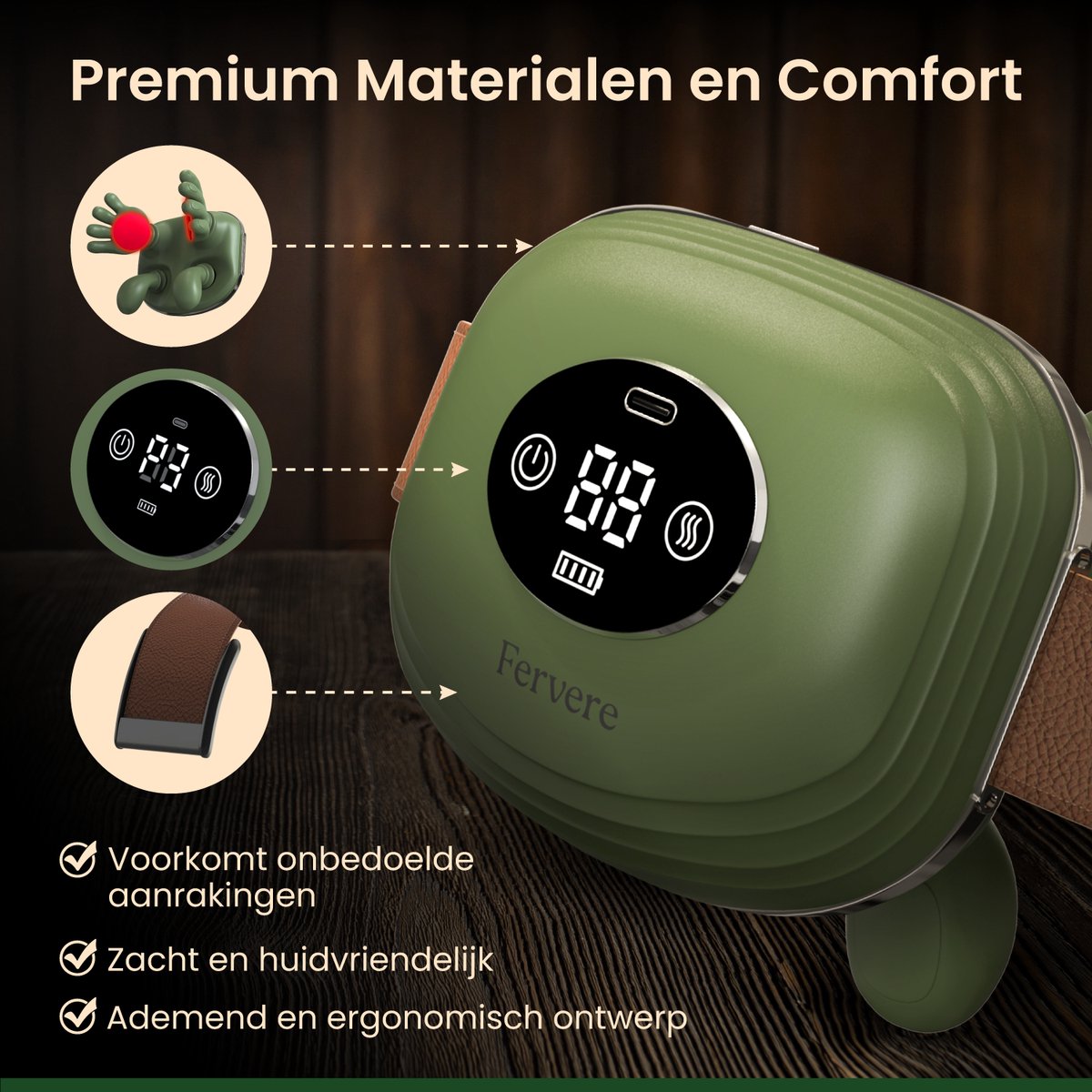 Fervere Premium 4D Nekmassage Apparaat - Bionische Massagehanden met Warmte - Draadloze Shiatsu Massager - LED Display - Voor Nek, Schouders, Rug, Armen & Benen - Donkergroen thumbnail 3