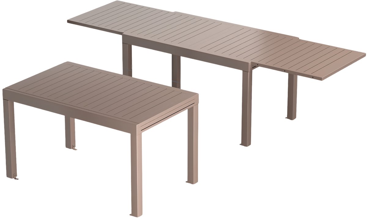 Multifunctionele Uitschuifbare Aluminium Tuintafel 260 × 80 cm – Weerbestendige Eettafel voor Tuin, Terras en Feesten – Bruin