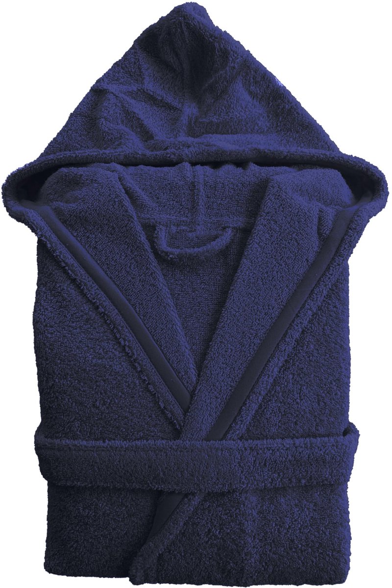 SnelShoppen - Unisex Badjas met Capuchon - 100% Katoen - Amerikaanse Badstof 420 g/m² - Zacht en Zeer Absorberend - Marineblauw - XXL - Ideaal voor Da
