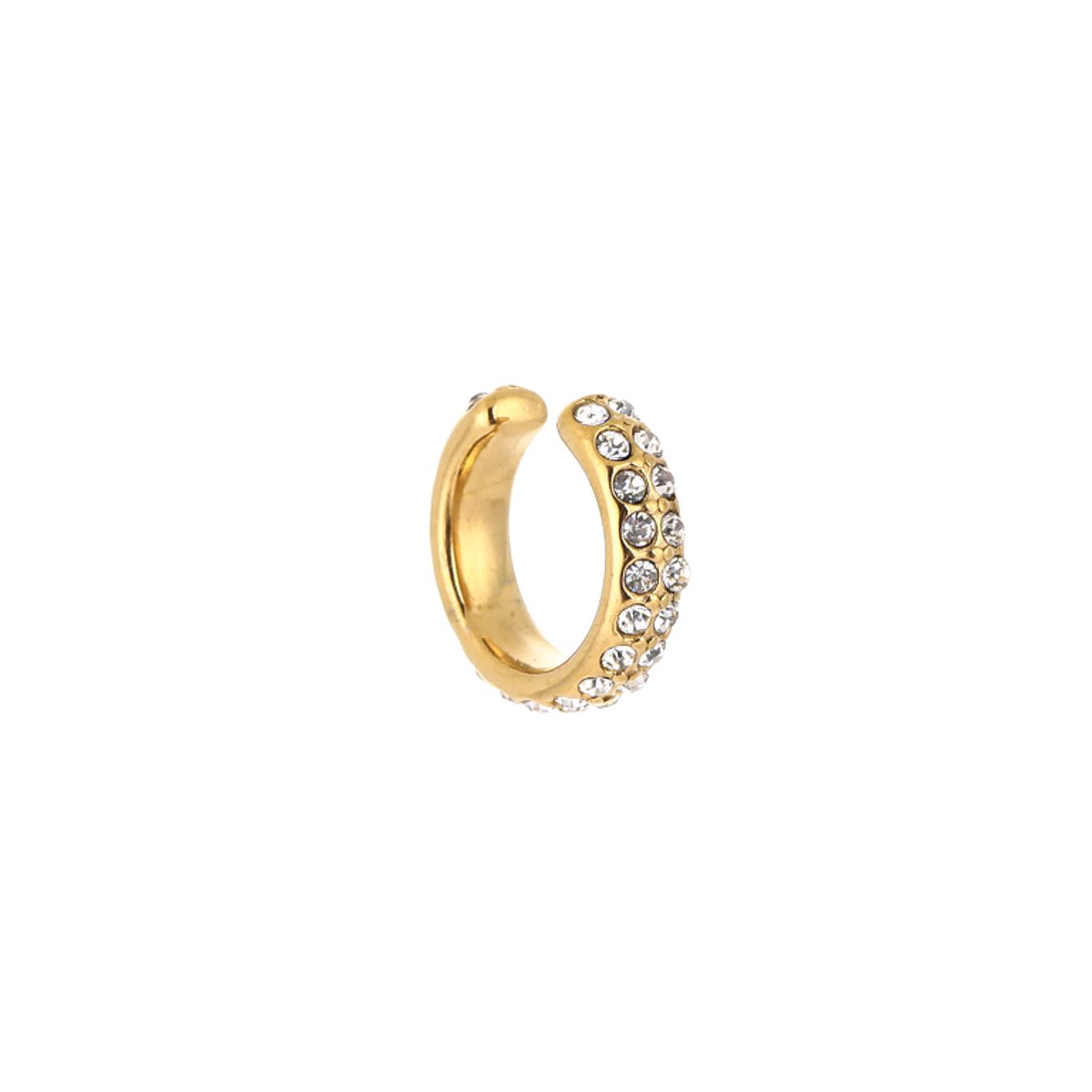 1Stuk Stainless Steel Double Row Zirconia Earcuff – Luxe Zirkonia Earcuff – RVS - Goud