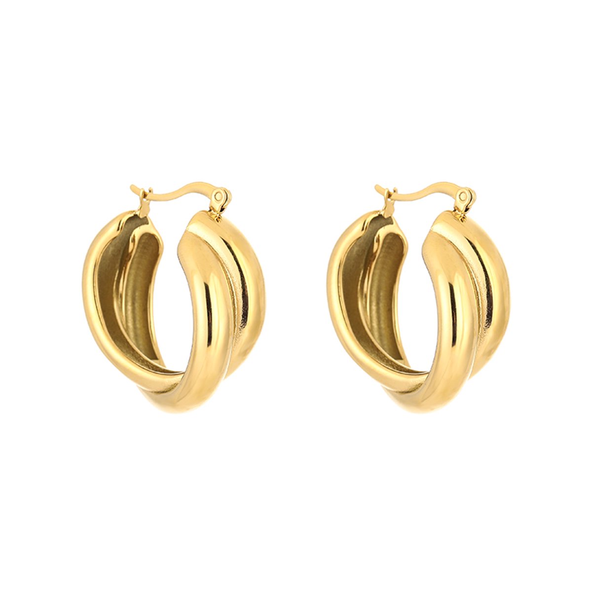 Stainless Steel Chunky Twisted Crossover Hoops – Luxe Getwiste Oorringen – RVS - Goud