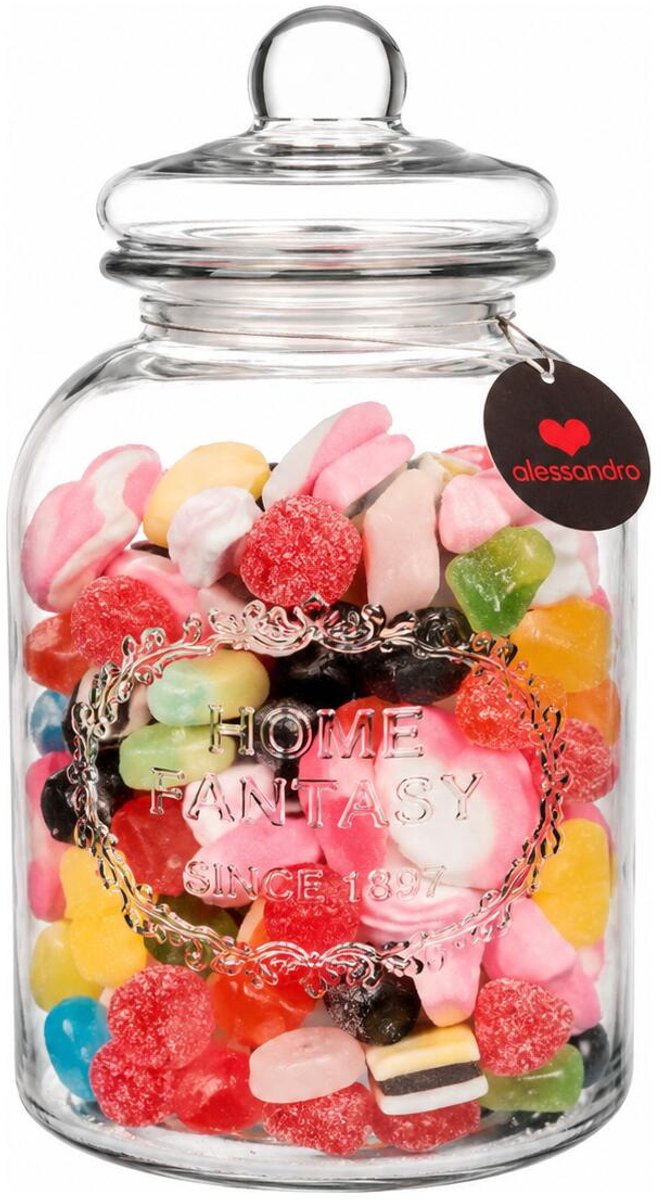 Alessandro luxe voorraadpot - snoeppot - glas - met deksel - 5 liter - koektrommel - snoepjes - 17 x 33 cm
