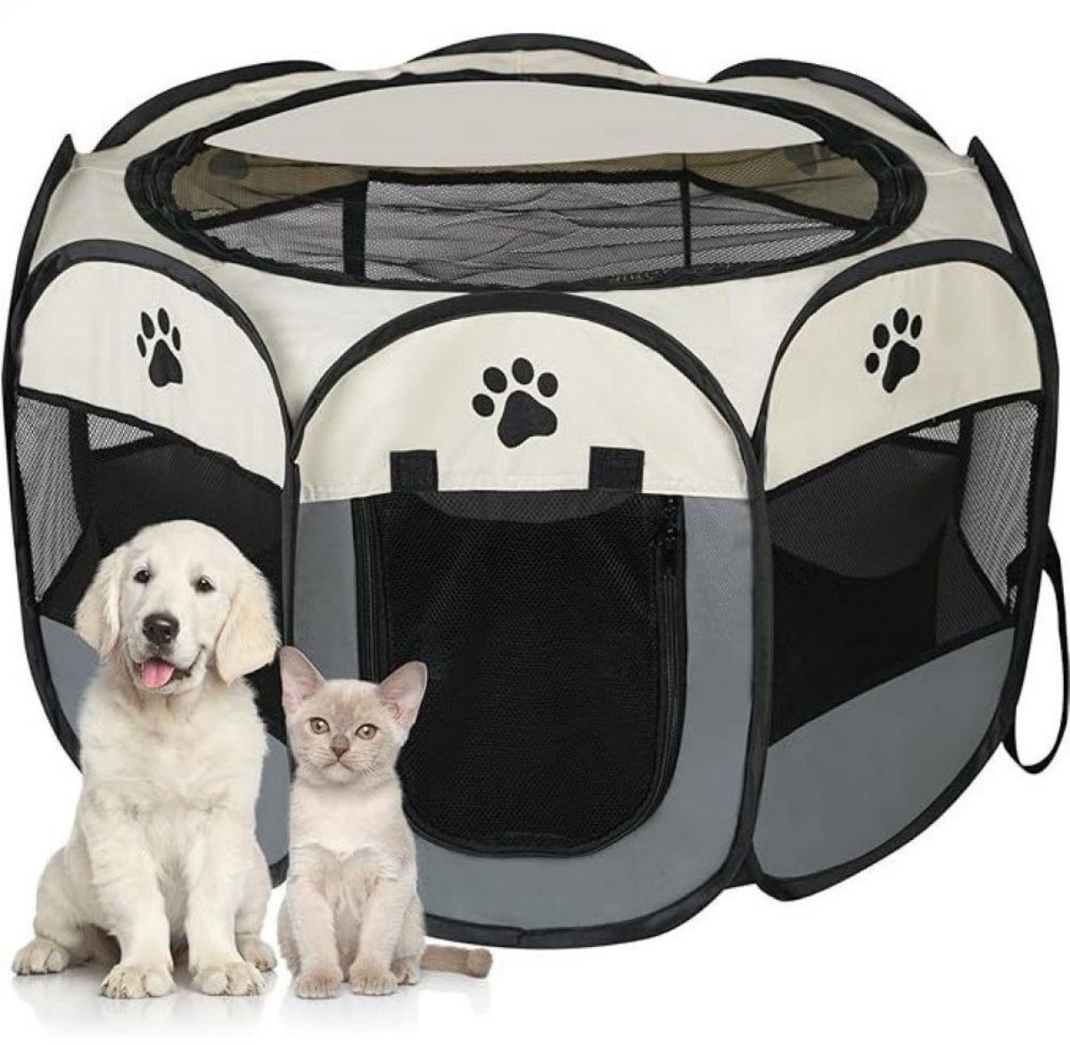 GELLDG Hondenuitloopstal – Opvouwbare Hondenren – Pop-up Design met Dubbele Ingang, 73x73x43cm – Waterdicht 600D Oxforddoek – Versterkt Draadframe en Ademend Gaas – Geschikt voor Binnen/Buiten, Camping en Balkon
