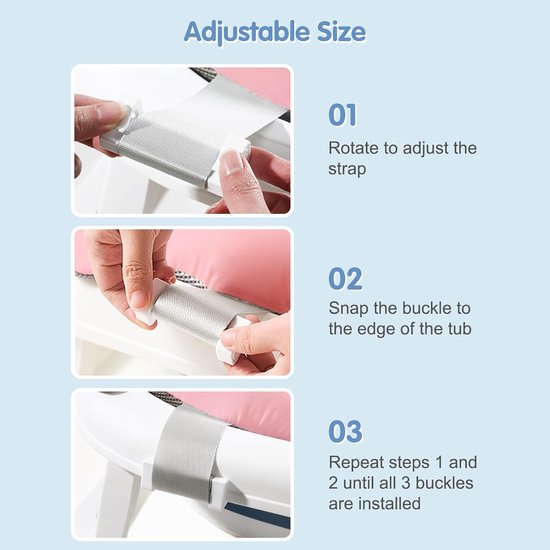 1 stuk - Babybadje steunnetje - Driepunts antislip verstelbaar - Badzitje - Babybadstandaard - 43*32 cm - Voor pasgeborenen van 0-12 maanden - Roze — afbeelding 2