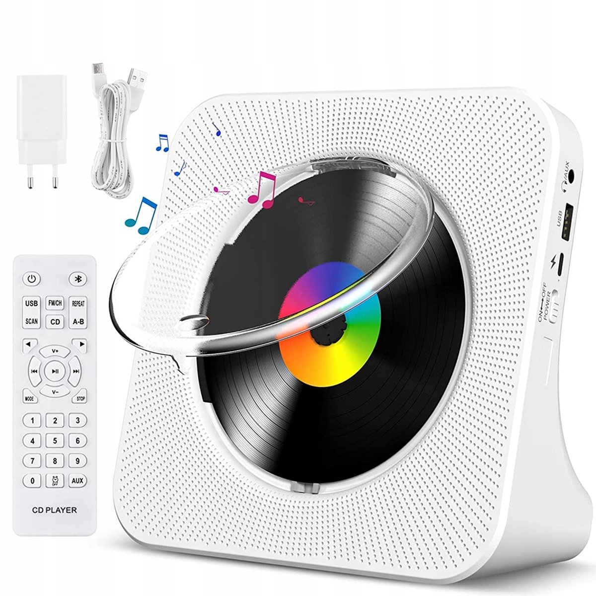 Draagbare CD Speler - 5-in-1 CD Speler Bureau - Multifunctionele - Bluetooth - FM Radio - USB - AUX - Afstandsbediening - Voor Slaapkamer en Woonkamer - Wit