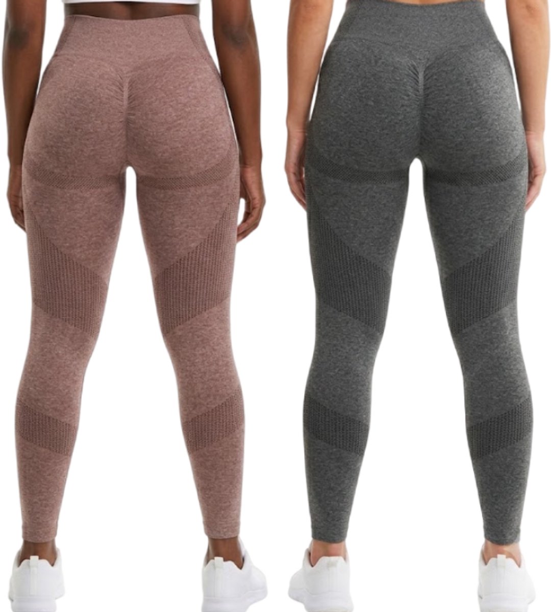 Rozebruine en donkergrijze yoga legging dames 2 pack naadloze hoge taille sport legging pilates legging buik controle butt lifting fitness legging ademende stretch workout broek S