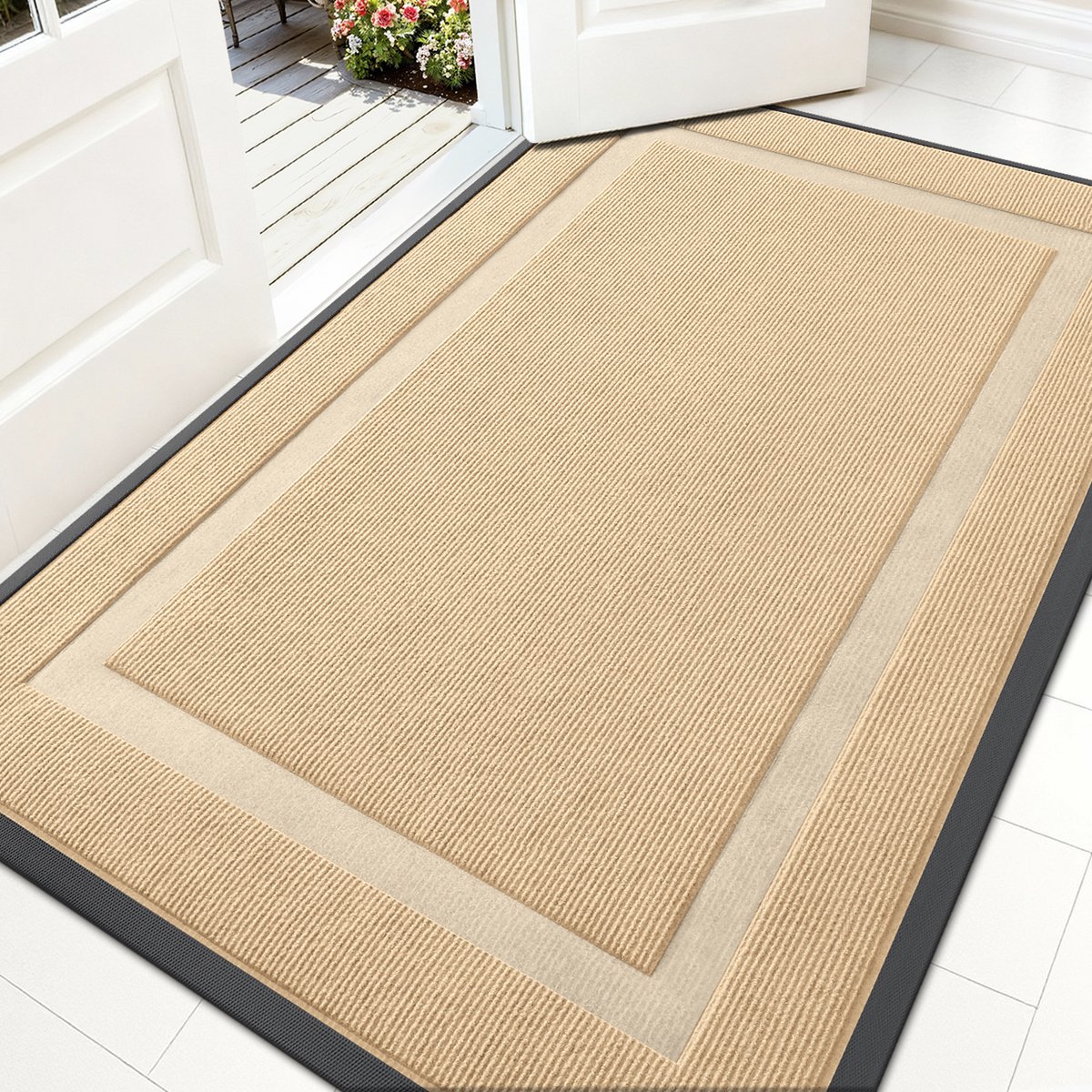 Olanly - Deurmat - Voordeurmat - Rubberen achterkant - Waterdicht en kleurvast - 90x150 cm - Beige