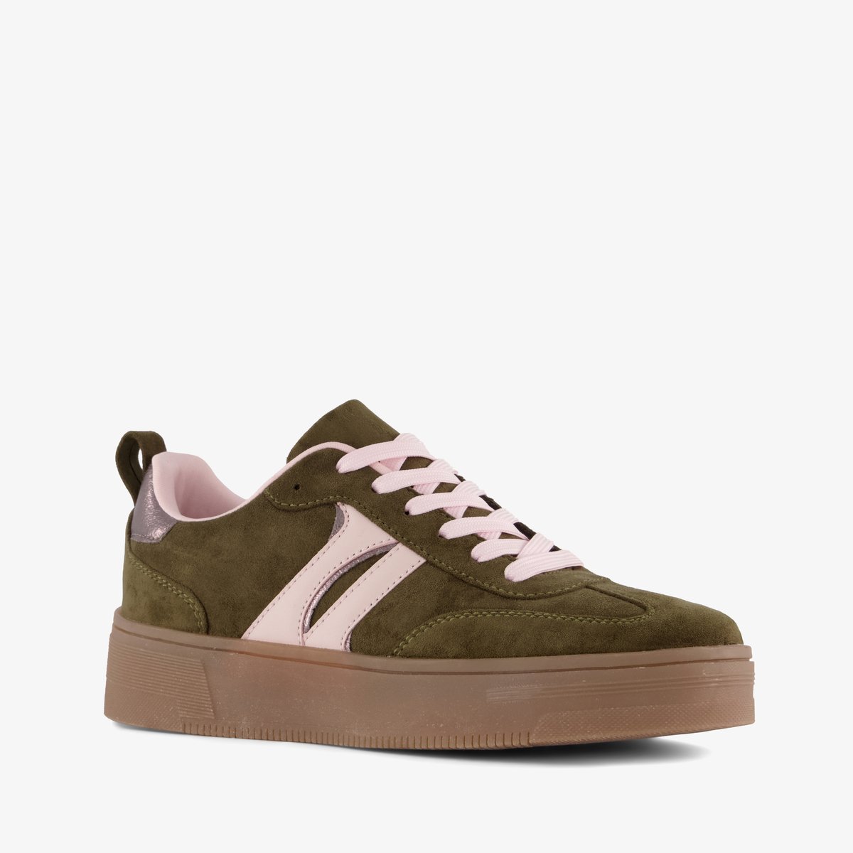 Blue Box dames sneakers donkergroen roze - Maat 42 - Uitneembare zool