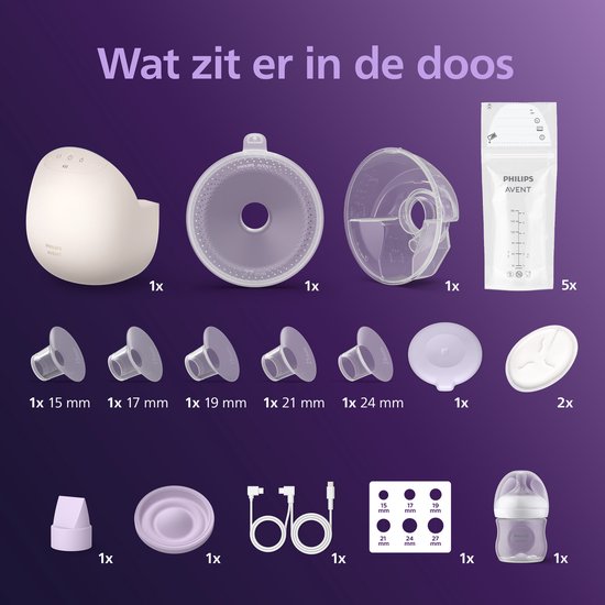 Philips Avent Natural Care Handsfree Wearable Borstkolf SCF494/21 - Draadloze Enkele Elektrische Borstkolf - Stille Borstkolf voor Onderweg - Inclusief Alle Maten - Oplaadbaar - Past in BH - Lekvrij Ontwerp van Philips Avent — afbeelding 2