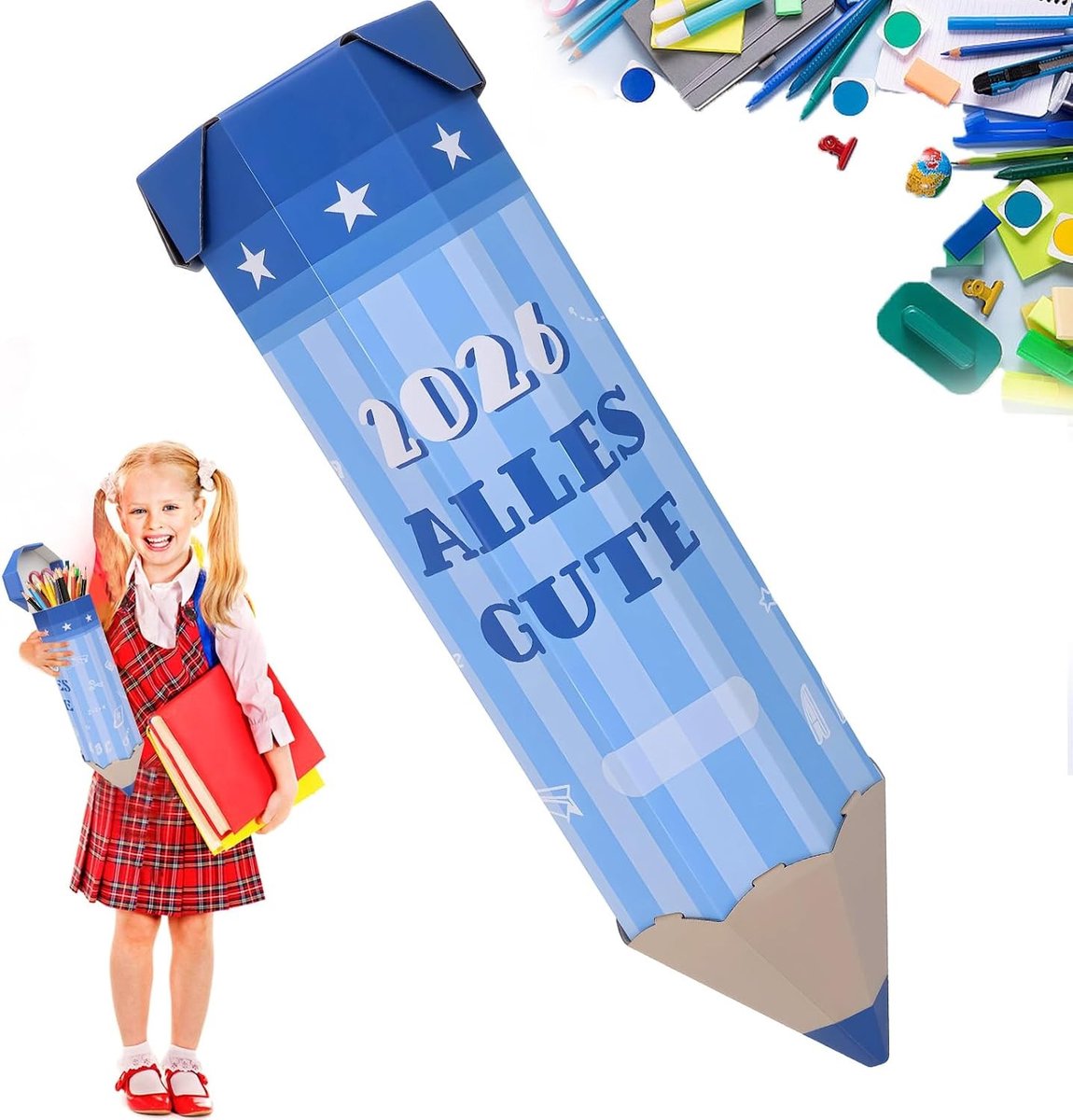 3D Potloodvorm Schoolzak voor Kinderen, Snoepzak en Geschenkzak in Blauw voor Schoolgebruik