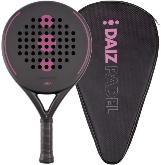 DAIZ PADEL RACKET DAMES - Luna Round - Premium Carbon - Inclusief Thermo Padeltas & Padel Protector - Padel Racket Roze Paars