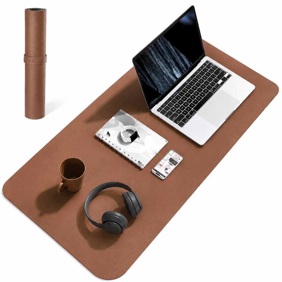Luxe Kunstleren Bureauonderlegger 90 x 40 cm – Bureau Mat – Waterafstotend – Antislip – Bruin – Grote Muismat