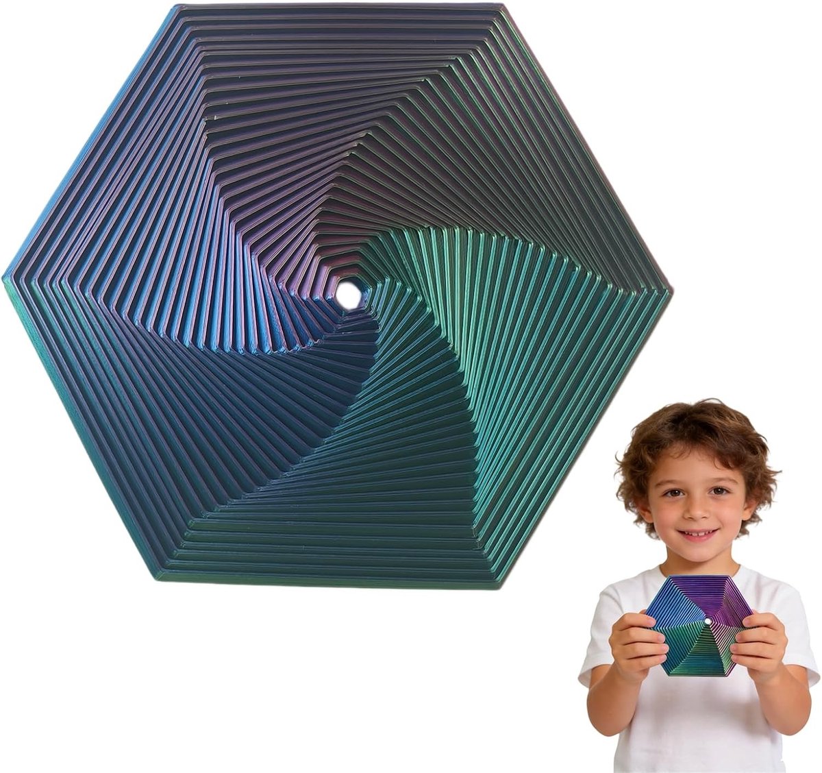 Fractale Fidget Hexagon 14.5 cm - 3D-gedrukt anti-stress speelgoed voor volwassenen, perfect voor angstvermindering en ontspanning, draagbaar en met een glad oppervlak