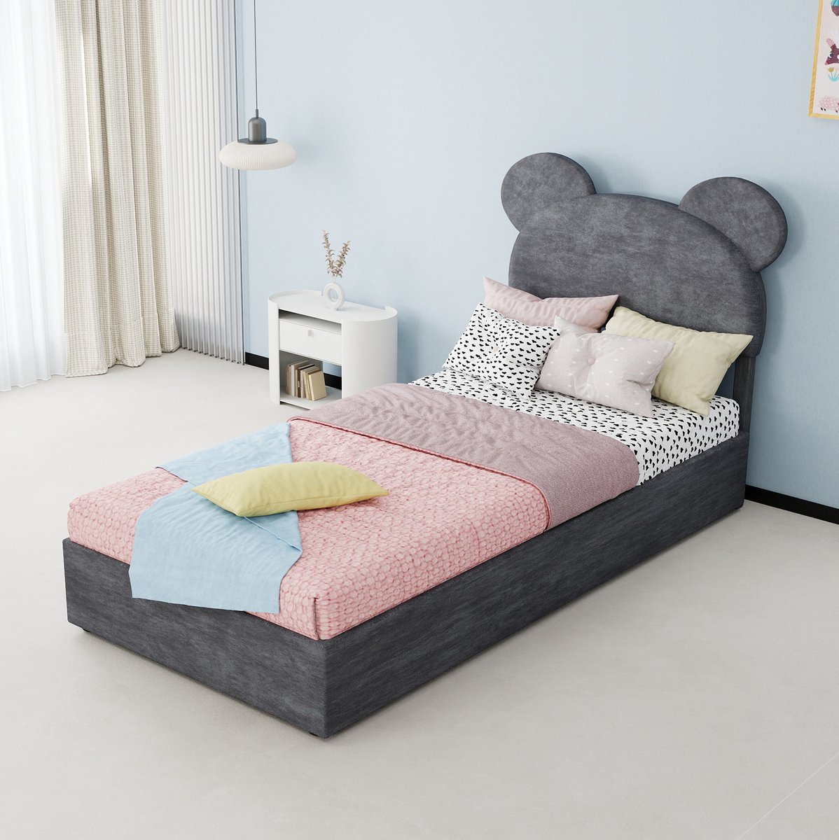 COVREO Bedframe 90x200 cm grijs, opbergbed met gaslift, zonder matras