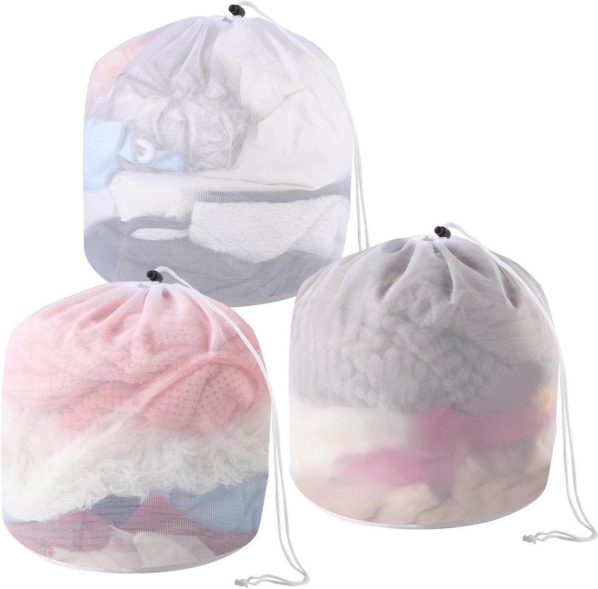 Set van 3 Wasnetten voor Wasmachine, 30 x 40 cm, Waszak met Koordstopper voor Ondergoed, Sokken en Handdoeken