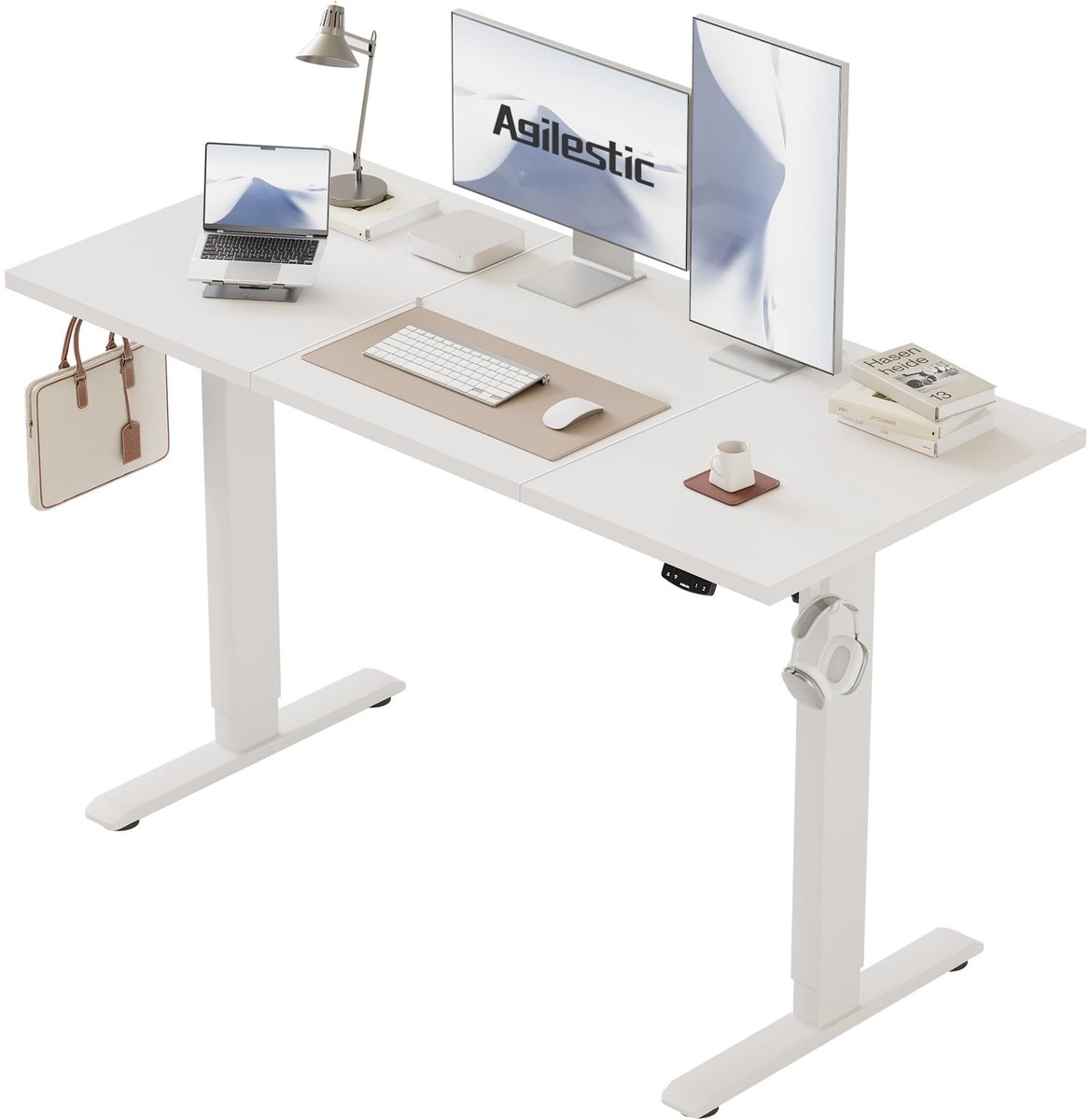 SnelShoppen - In hoogte verstelbaar bureau 120x60 cm - Elektrisch verstelbaar bureau met handmatige bediening en geheugen - Ergonomisch bureau voor st