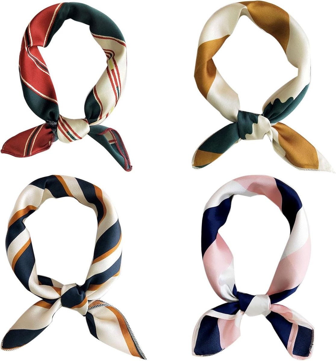 Elegante Vierkante Sjaal voor Vrouwen en Meisjes, Set van 4 Haaraccessoires voor Hoofd en Hals, Ideaal voor Styling en Mode
