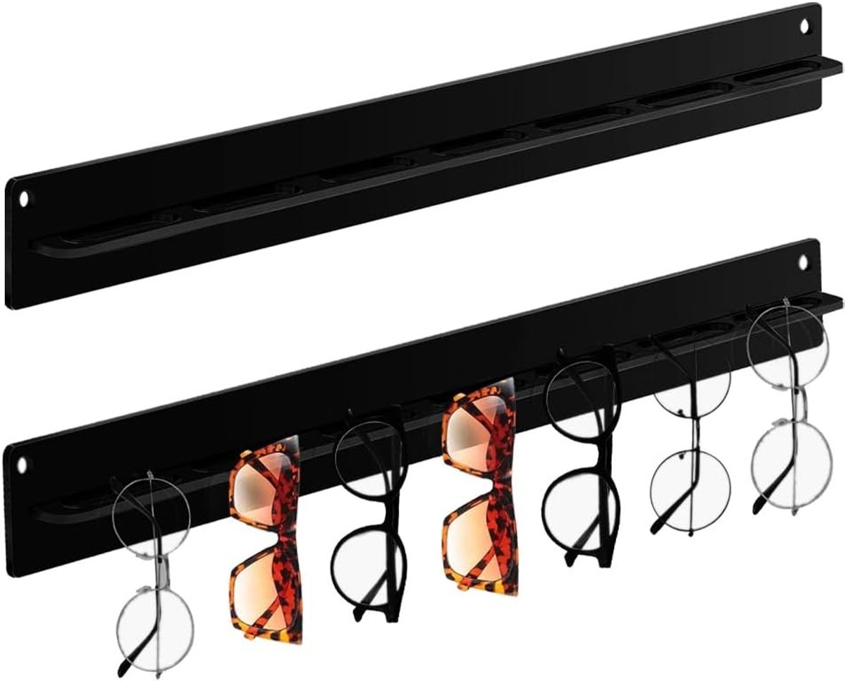 Set van 2 Wandglazenhouders van Acryl, Organizer voor Zonnebrillen en Brillen, Inclusief 7 Pairs, Perfecte Decoratie voor Thuis en Opbergruimte
